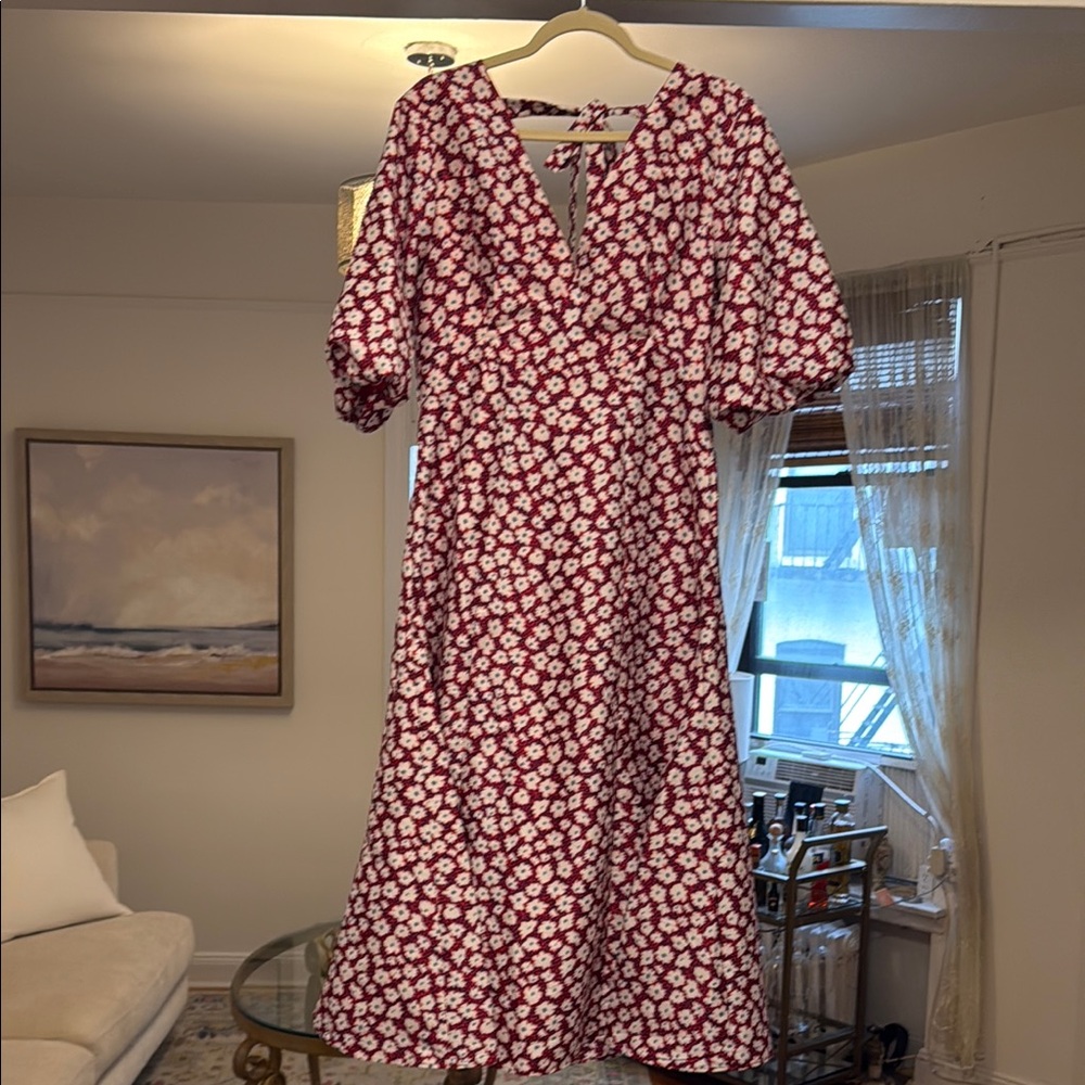 Floral V-Neck Dress in Red and White